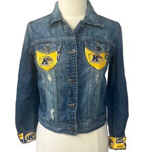 Mudd Womens Kent State Custom Made Denim Jean Jacket Distressed Size Medium